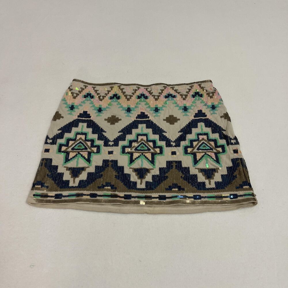 Express Mini Skirt Womens Small Multicolor Sequin‎ Geometric Aztec Y2K Glam - Picture 2 of 10